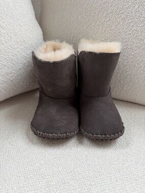 UGG Infant Suede Booties with Plush Shearling, Gray, Size 2/3